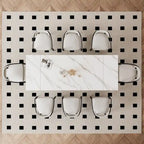 9 - Piece 94.48 Modern Minimalist Extendable Sintered Stone Top Dining Set with 8 Fabric Chair