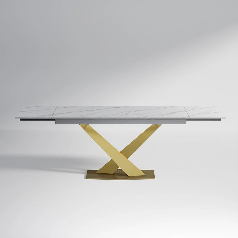 9 - Piece 94.48 Modern Minimalist Extendable Sintered Stone Top Dining Set with 8 Fabric Chair