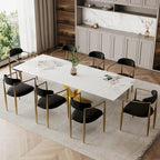 9 - Piece 94.48 Modern Minimalist Extendable Sintered Stone Top Dining Set with 8 Fabric Chair