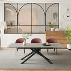 9 - Piece Extendable Rectangular Sintered Stone Cross Legs Dining Set With 8 Chairs For Home or Villa
