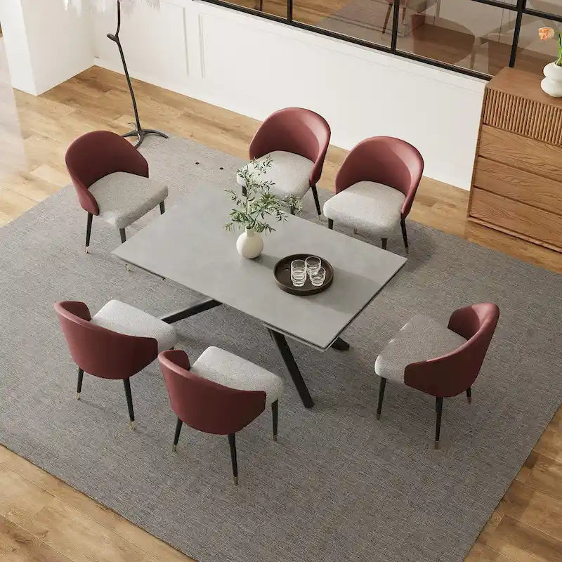 9 - Piece Extendable Rectangular Sintered Stone Cross Legs Dining Set With 8 Chairs For Home or Villa