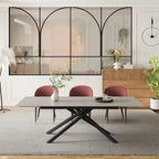 9 - Piece Extendable Rectangular Sintered Stone Cross Legs Dining Set With 8 Chairs For Home or Villa