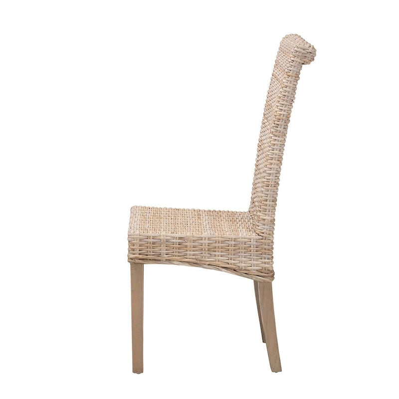 bali & pari Santiago Bohemian Grey Natural Kubu Rattan and Mango Wood Dining Chair
