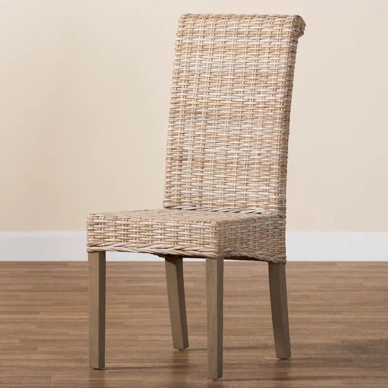 bali & pari Santiago Bohemian Grey Natural Kubu Rattan and Mango Wood Dining Chair