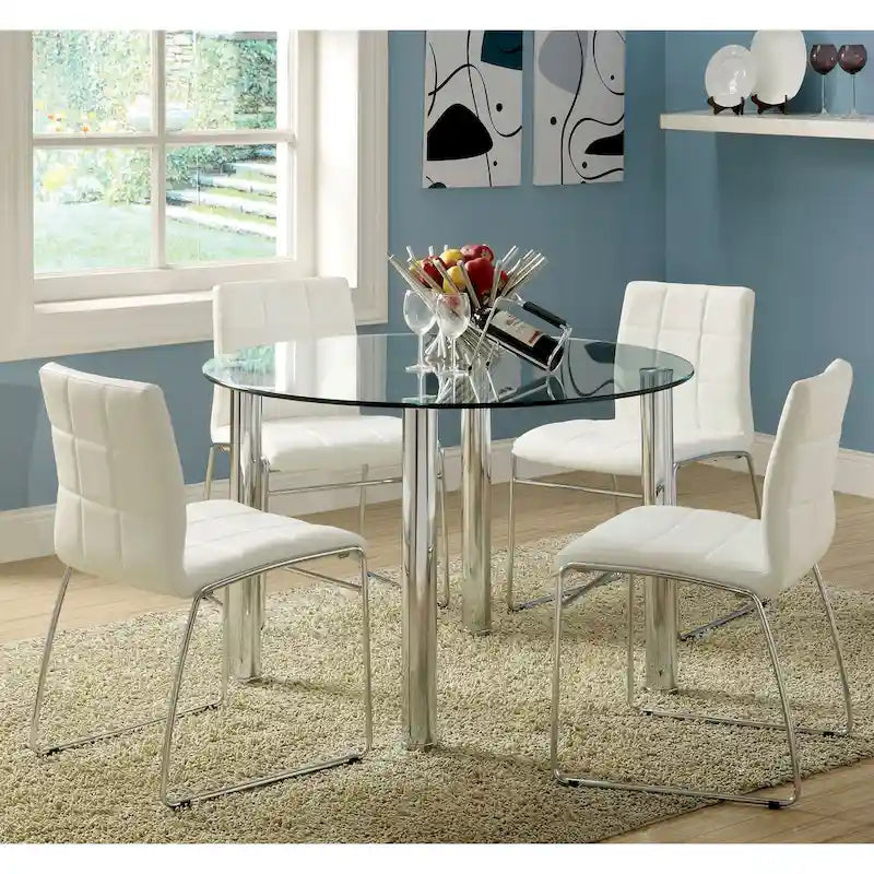 Furniture of America Donnabella Contemporary 5-Piece Glasstop Round Dining Table Set