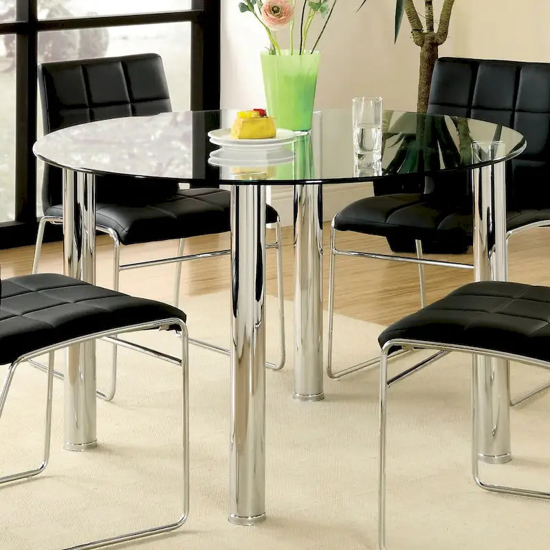 Furniture of America Donnabella Contemporary 5-Piece Glasstop Round Dining Table Set