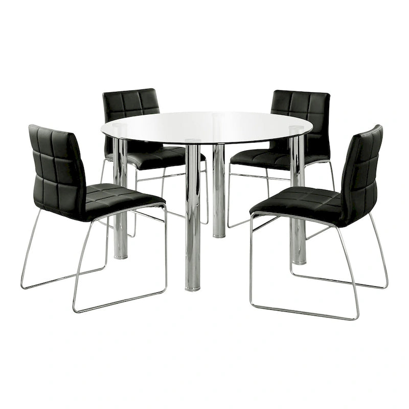 Furniture of America Donnabella Contemporary 5-Piece Glasstop Round Dining Table Set