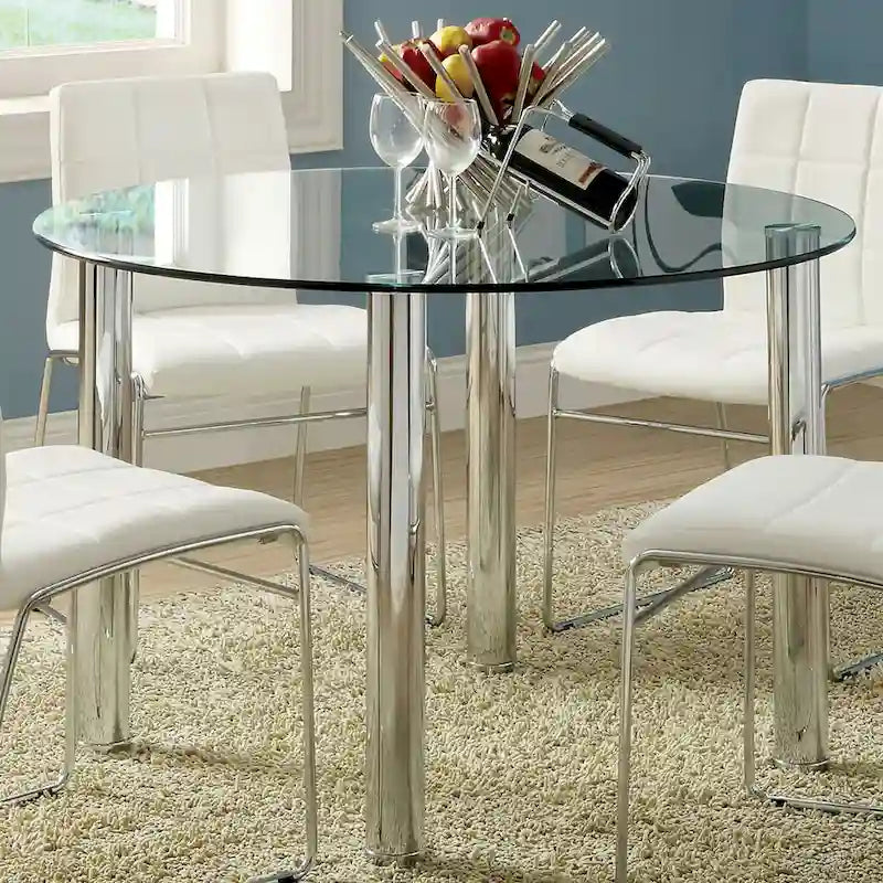 Furniture of America Donnabella Contemporary 5-Piece Glasstop Round Dining Table Set