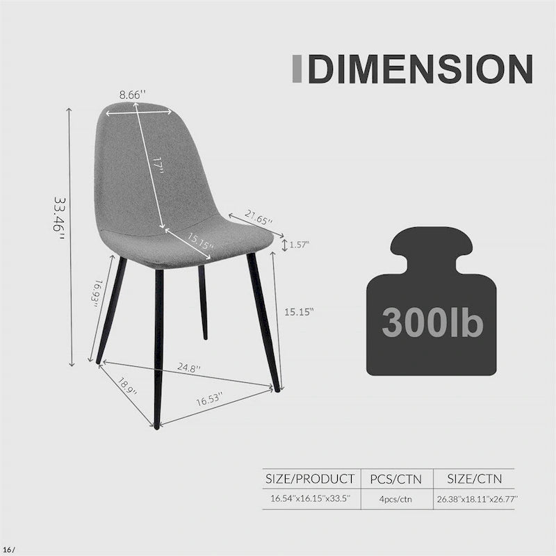 Modern Dining Room Chairs with Metal Legs(Set of 4) - N/A