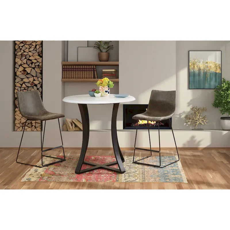 3-Piece 36 Round Top Counter Height Dining Table with 2 Faux Leather Stools