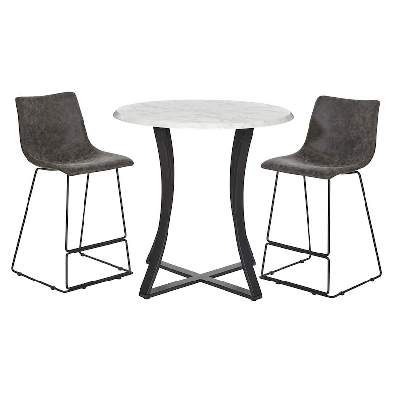 3-Piece 36 Round Top Counter Height Dining Table with 2 Faux Leather Stools