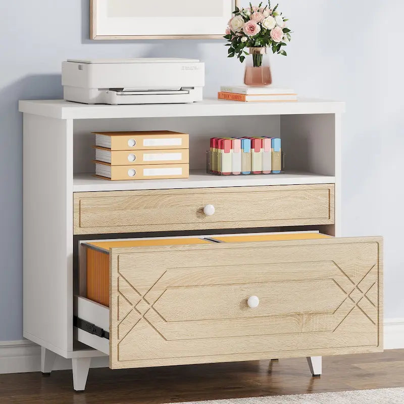 [Give Up] Office File Cabinet with Shelf, 2 Drawer Lateral Filing Cabinet for Letter Size