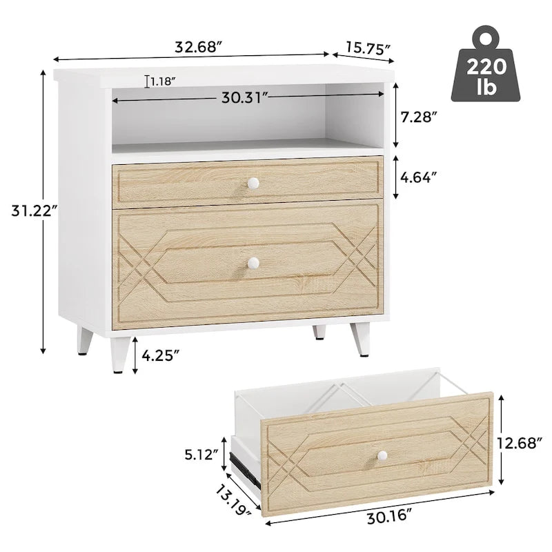 [Give Up] Office File Cabinet with Shelf, 2 Drawer Lateral Filing Cabinet for Letter Size