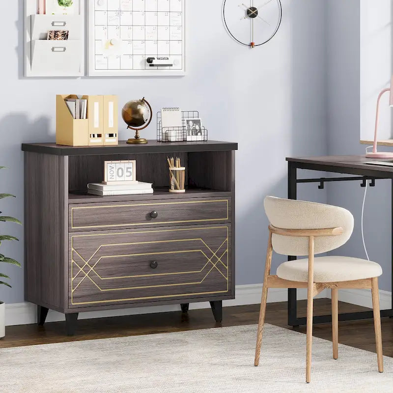 [Give Up] Office File Cabinet with Shelf, 2 Drawer Lateral Filing Cabinet for Letter Size