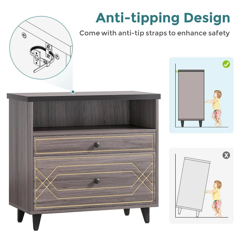 [Give Up] Office File Cabinet with Shelf, 2 Drawer Lateral Filing Cabinet for Letter Size