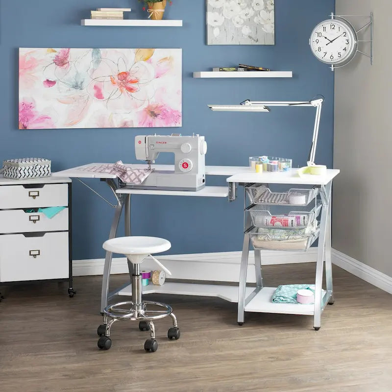 Sewing & Craft Table - White/Grey - With Storage