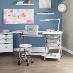 Sewing & Craft Table - White/Grey - With Storage