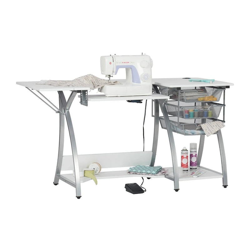 Sewing & Craft Table - White/Grey - With Storage