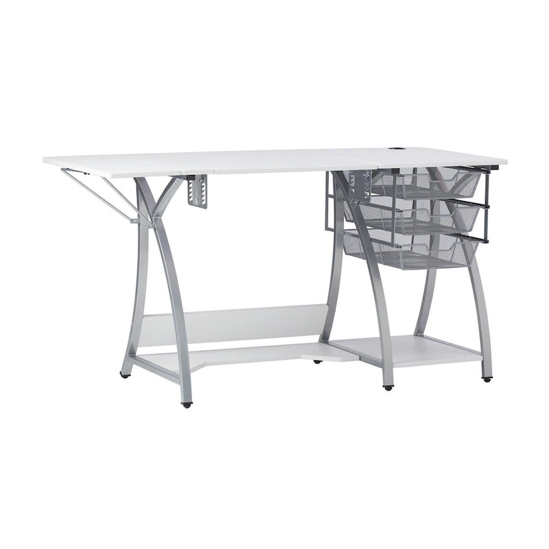 Sewing & Craft Table - White/Grey - With Storage