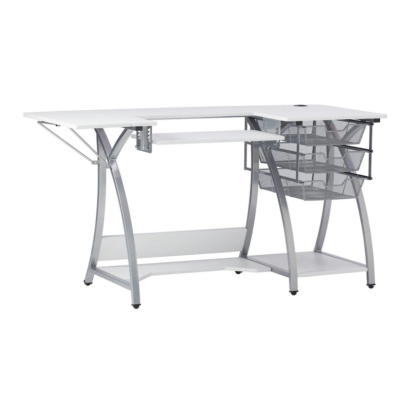 Sewing & Craft Table - White/Grey - With Storage