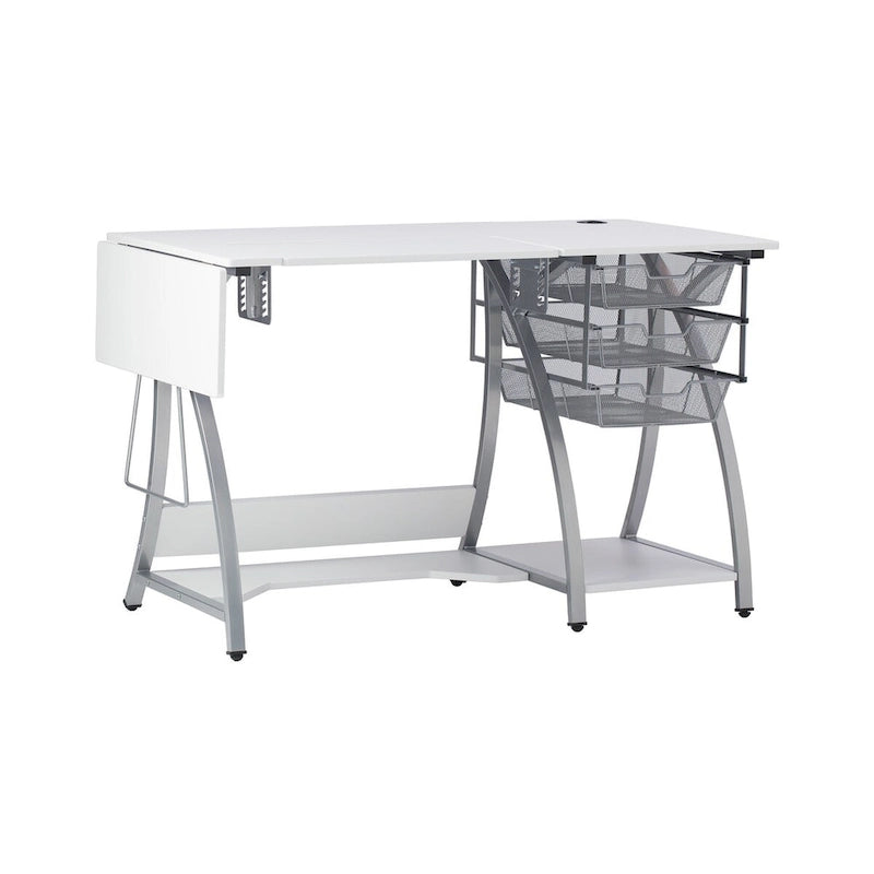 Sewing & Craft Table - White/Grey - With Storage