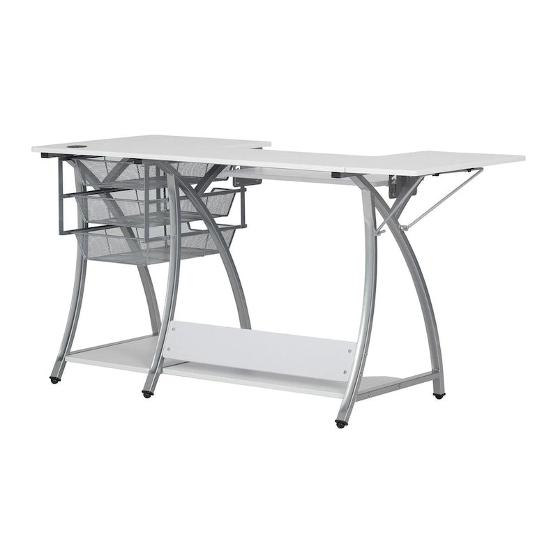 Sewing & Craft Table - White/Grey - With Storage