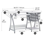 Sewing & Craft Table - White/Grey - With Storage