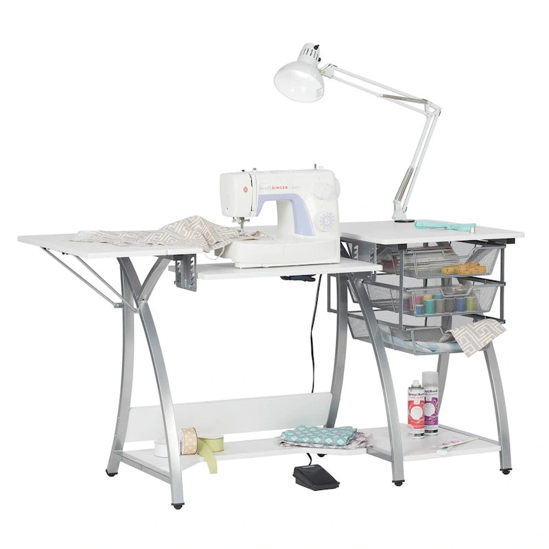 Sewing & Craft Table - White/Grey - With Storage