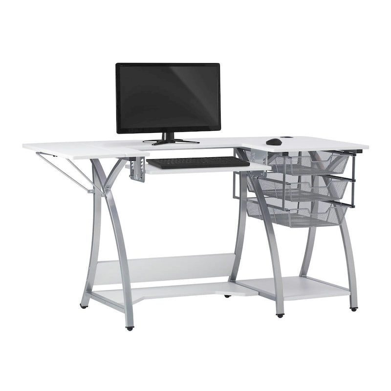 Sewing & Craft Table - White/Grey - With Storage