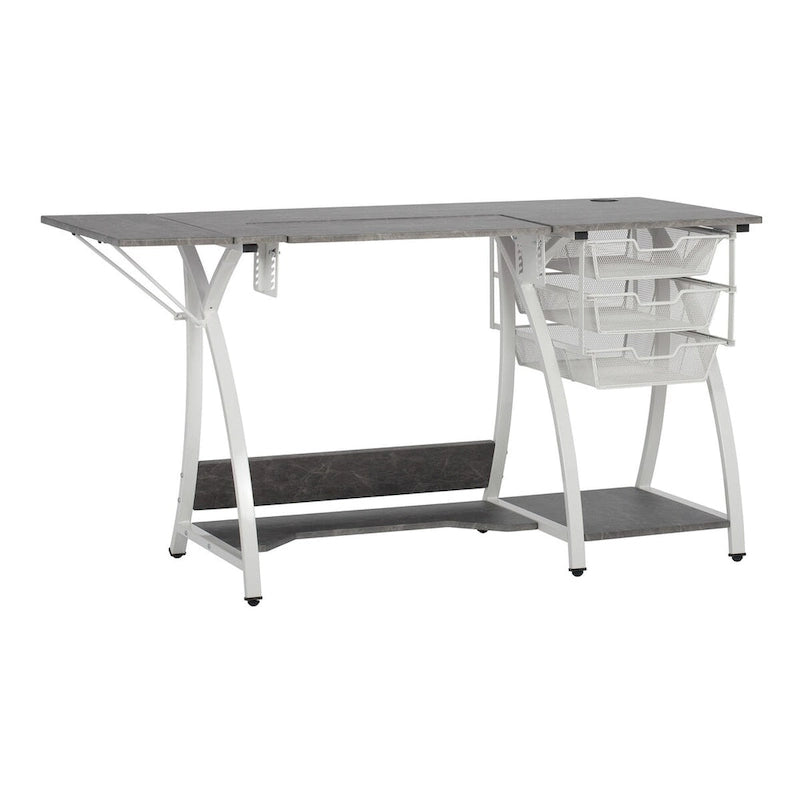 Sewing & Craft Table - White/Grey - With Storage
