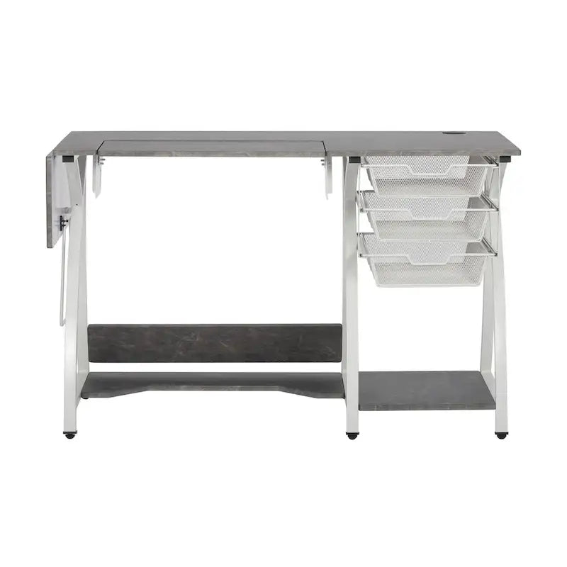 Sewing & Craft Table - White/Grey - With Storage