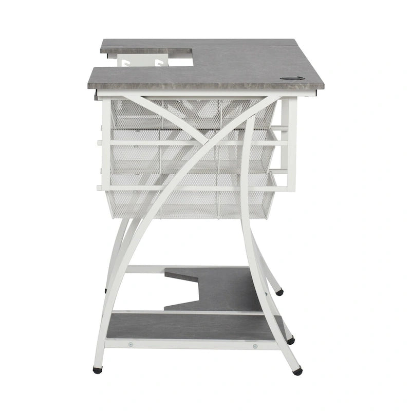 Sewing & Craft Table - White/Grey - With Storage
