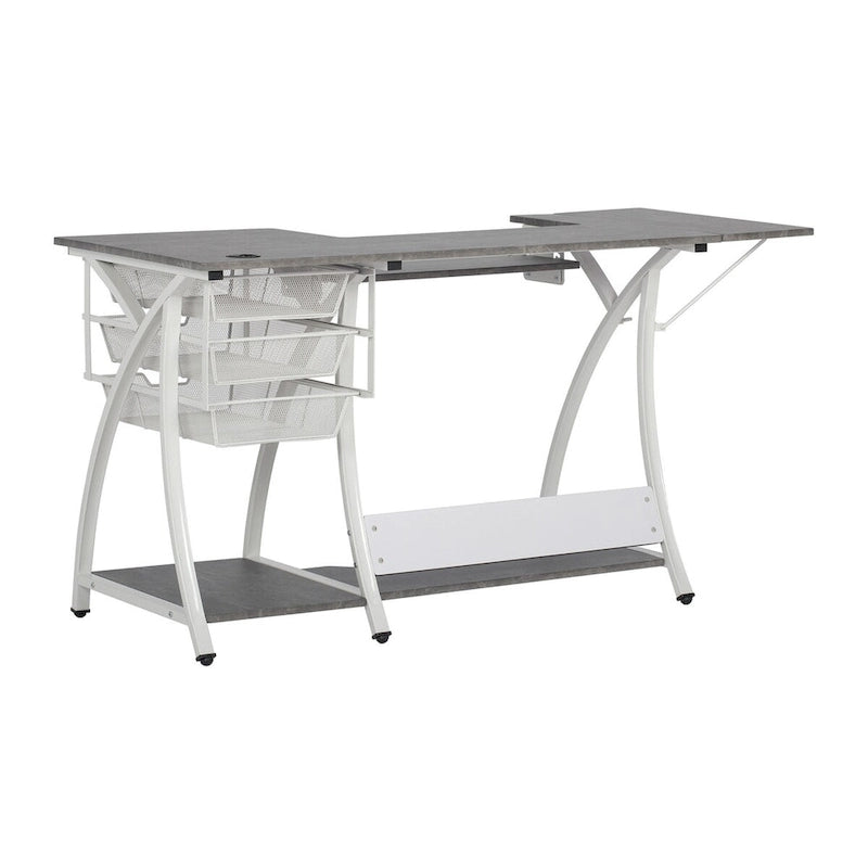 Sewing & Craft Table - White/Grey - With Storage