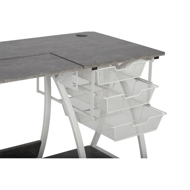 Sewing & Craft Table - White/Grey - With Storage