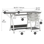 Sewing & Craft Table - White/Grey - With Storage