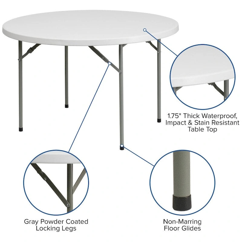 48 Round Granite White Plastic Event and Party Folding Table