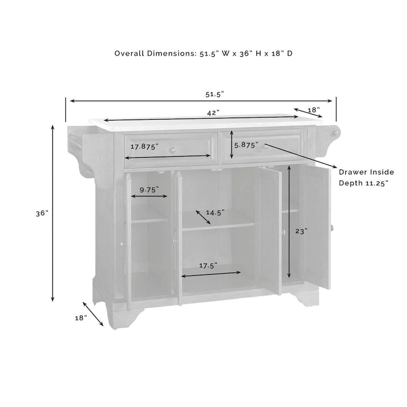 Lafayette Stainless Steel Top Full Size Kitchen Island/Cart - 18d x 51.5w x 36h