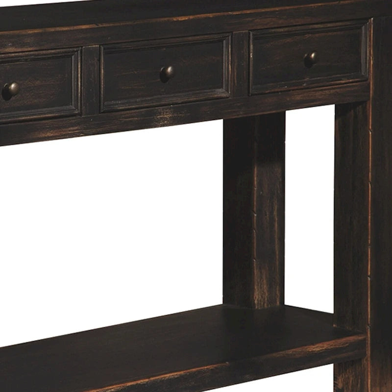 Wooden Sofa Table with Four Drawers and One Shelf, Weathered Black