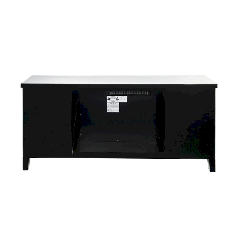 TV Stand with Electric Fireplace and Mirror Panel Framing, Silver