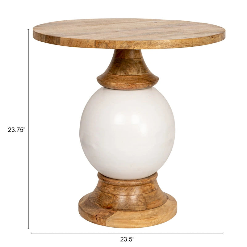 Round Mango Wood and Metal Pedestal Table,