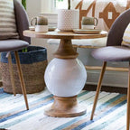 Round Mango Wood and Metal Pedestal Table,