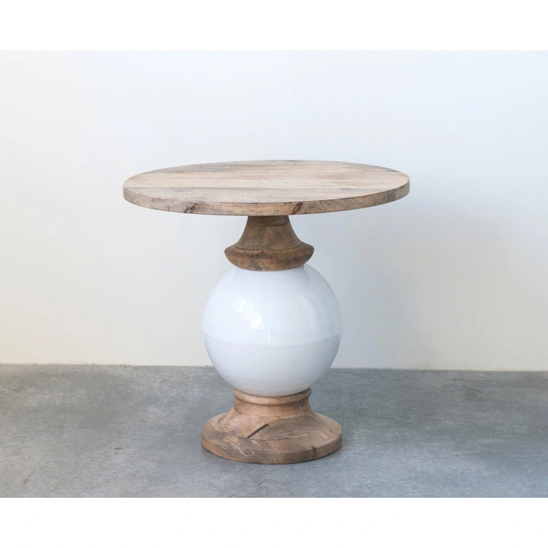 Round Mango Wood and Metal Pedestal Table,
