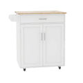 Rolling Kitchen Island with Rubber Wood Top, 33-inch White Storage Trolley Cart with 1 Drawer, Adjustable Shelves & Towel Rack