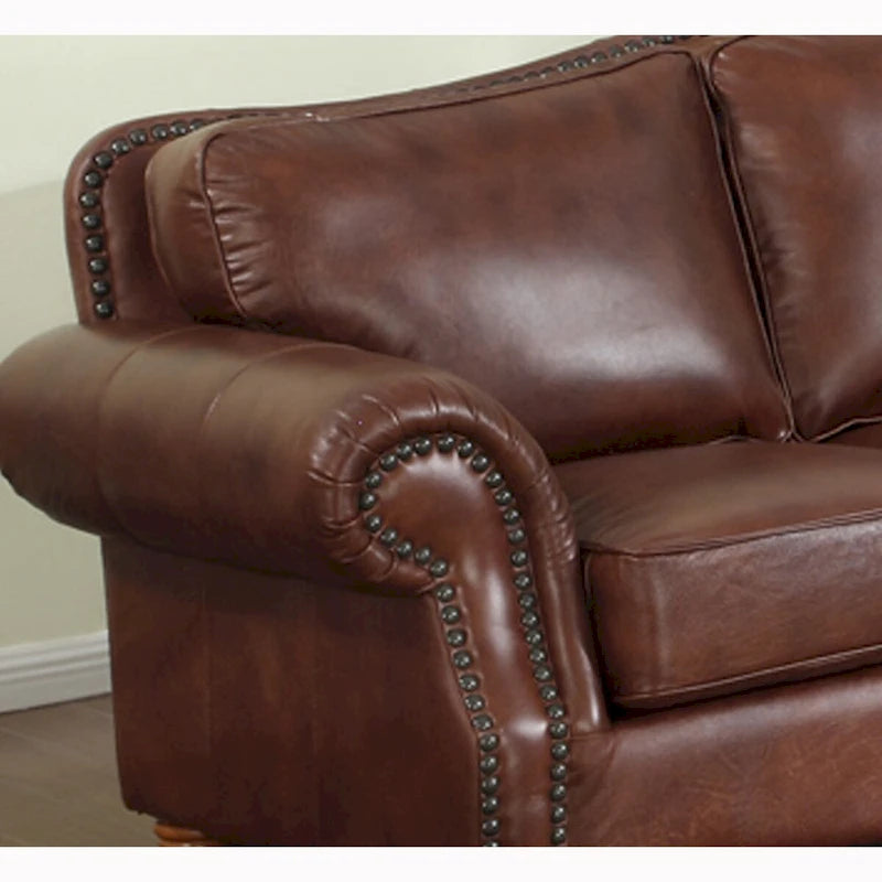 Distressed Whiskey Brown Top-Grain Leather Sofa