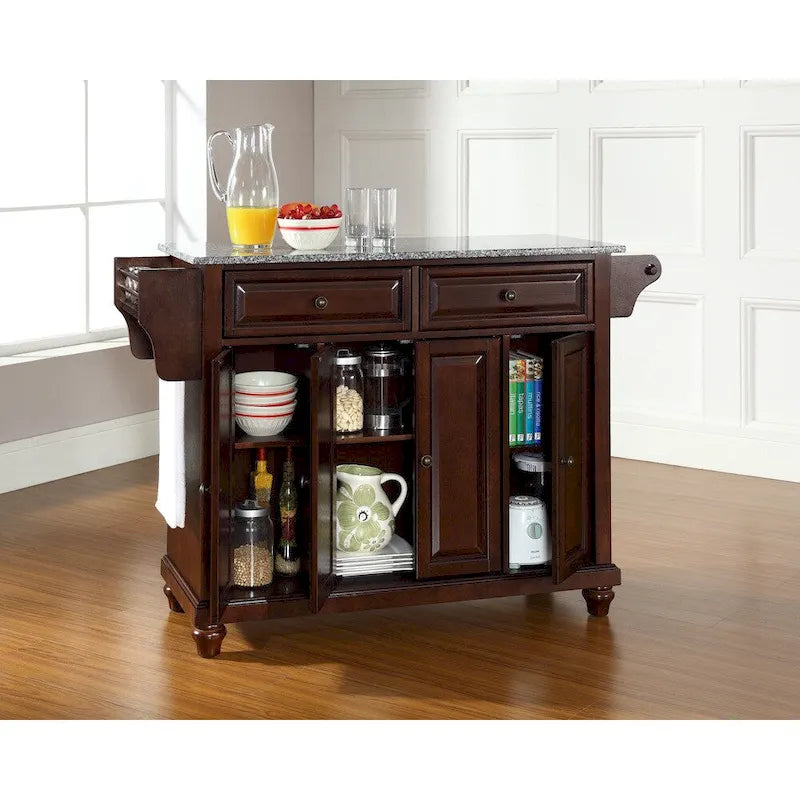 Cambridge Solid Granite Top Kitchen Island in Vintage Mahogany Finish - 18d x 51.5w x 35h