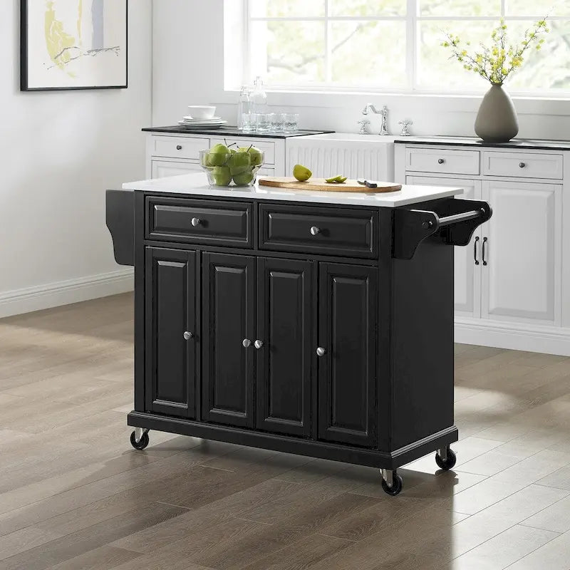  Full Size Granite Top Kitchen Cart in Black - 18d x 51.5w x 36h