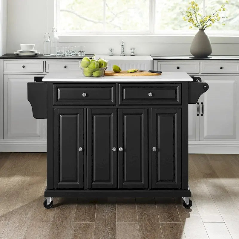 Full Size Granite Top Kitchen Cart in Black - 18d x 51.5w x 36h