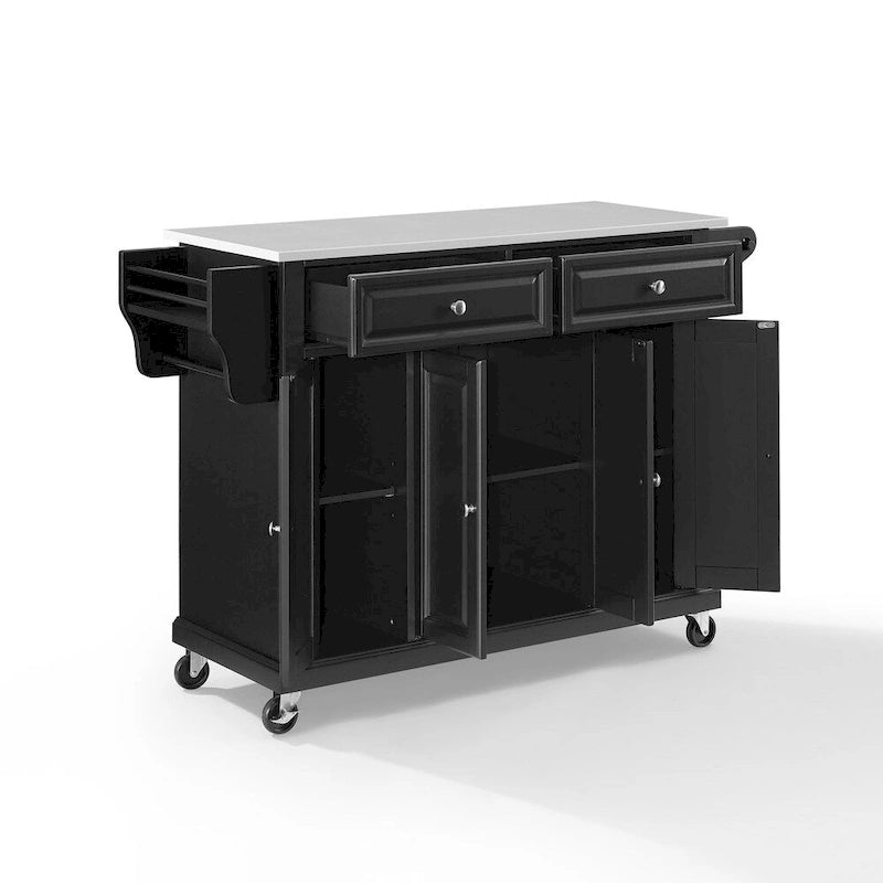 Full Size Granite Top Kitchen Cart in Black - 18d x 51.5w x 36h