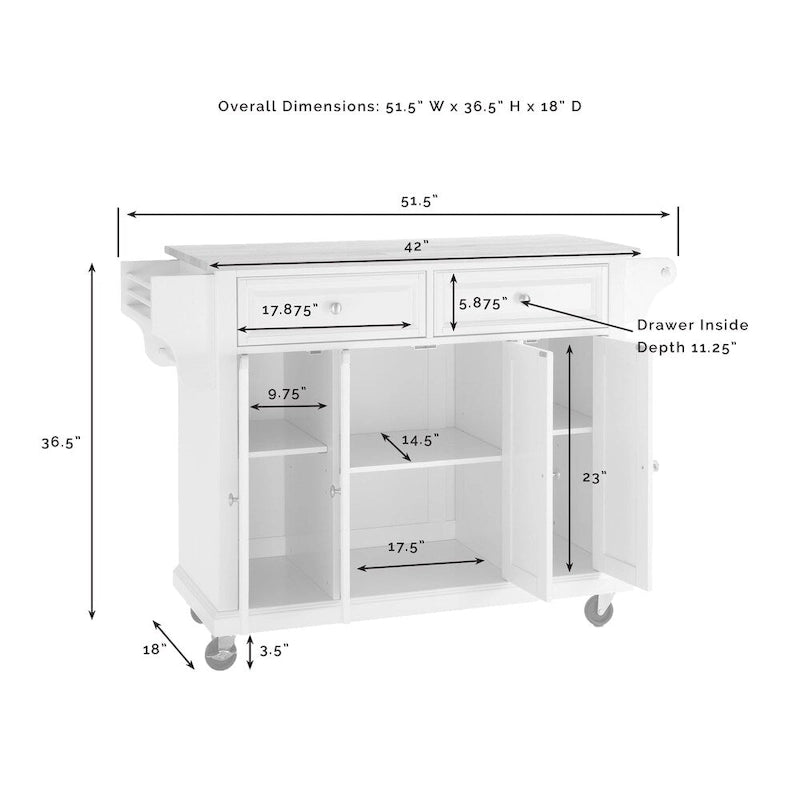 Full Size Granite Top Kitchen Cart in Black - 18d x 51.5w x 36h