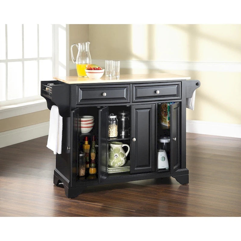  LaFayette Black Wood Kitchen Island with Natural Wood Top - 18d x 51.5w x 36h